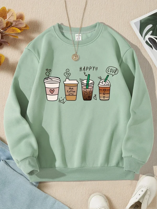 Kids QTFun Girls 1pc Cartoon Graphic Thermal Lined Sweatshirt