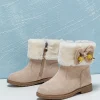 Girls Bow Decor Thermal Lined Zipper Side Boots