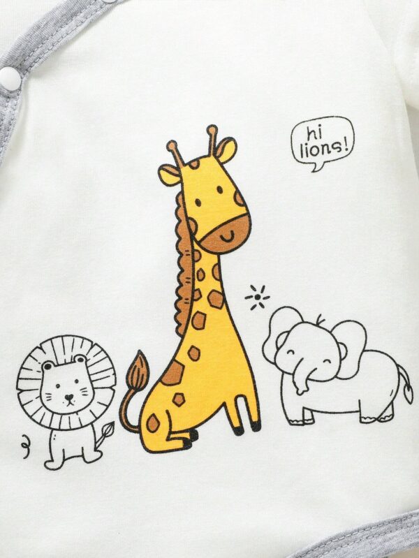 Baby Boy 3pcs Cartoon Graphic Bodysuit & 1pc Striped Pants & 1pc Jumpsuit & Accessory Hat & Bib & Gloves & Socks - Image 3