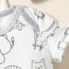 Baby Boy 3pcs Cartoon Graphic Bodysuit & 1pc Striped Pants & 1pc Jumpsuit & Accessory Hat & Bib & Gloves & Socks - Image 4