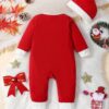 Baby Boy Christmas Slogan Graphic Contrast Trim Jumpsuit & Hat for Christmas - Image 2