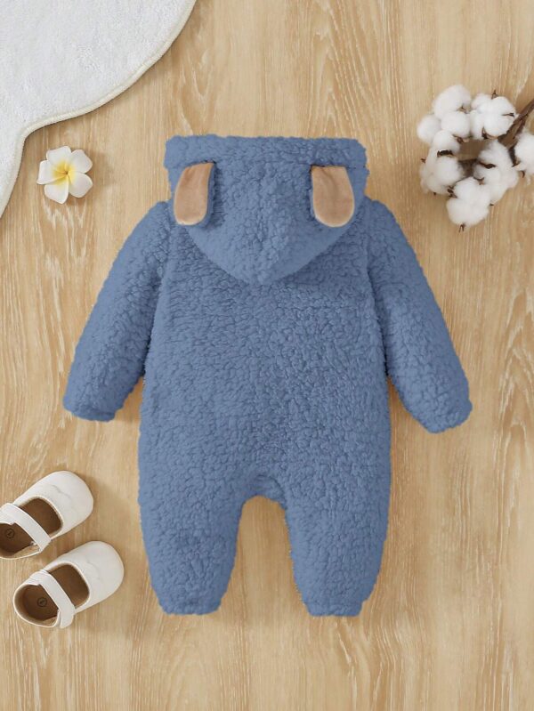Newborn Baby Boy Cartoon Embroidery 3D Ear Design Hooded Sleep Jumpsuit - Image 2