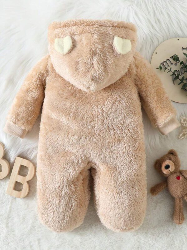 Baby Boy Bear Embroidery 3D Ears Design Hooded Footed Sleep Jumpsuit - Image 2