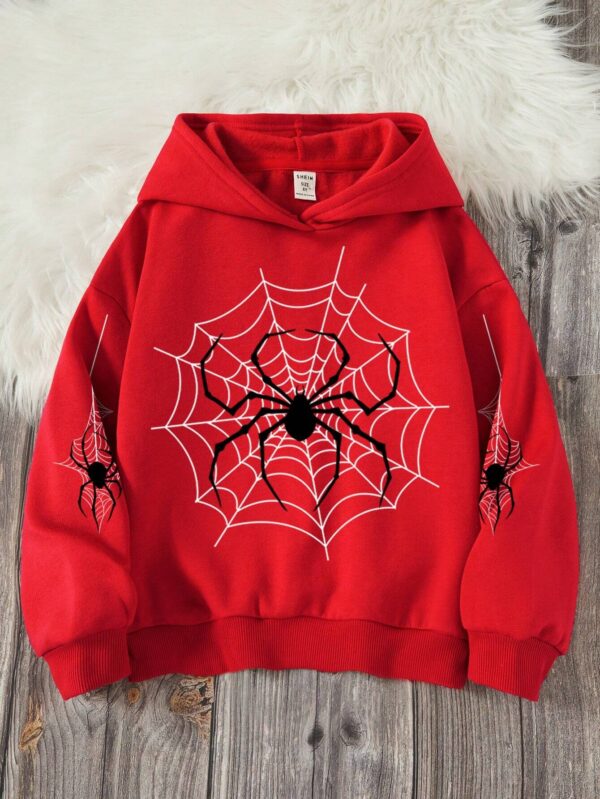 Teen Boy Spider Web Print Drop Shoulder Hoodie