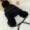 Unisex Kids' Black Knitted Winter Hat With Thickened Warm Fleece - Image 2