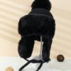 Unisex Kids' Black Knitted Winter Hat With Thickened Warm Fleece