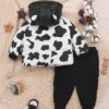Baby Boy Cow Print 3D Ears Design Hooded Puffer Coat & Pants - Image 2